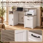 Secretária com Estação de Carregamento Gavetas e Prateleiras com Tomadas Castanho Acinzentado e Branco