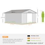 Abrigo de Jardim Exterior para Armazenamento de Ferramentas com 4 Janelas 12,4 m² 340x386x200 cm Castanho