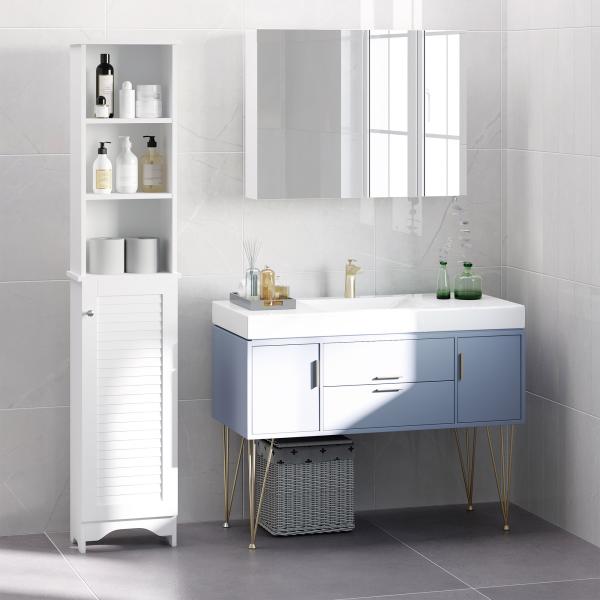 Coluna Casa de Banho com 1 Porta 3 Prateleiras Abertas e Prateleira Interior Ajustável 34x20x165cm Branco
