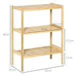 Estante de Bambu de 3 Níveis Móvel Organizador Multifuncional para Casa de Banho Cozinha Sala de Estar 62x33x80cm Natural
