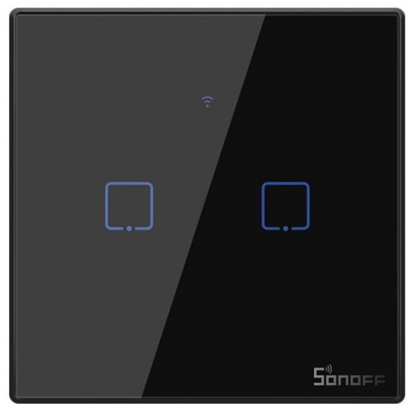 Interruptor Duplo (2 Gang) Touch Smart Wi - Fi+RF em Vidro de Encastrar (Preto) - Sonoff