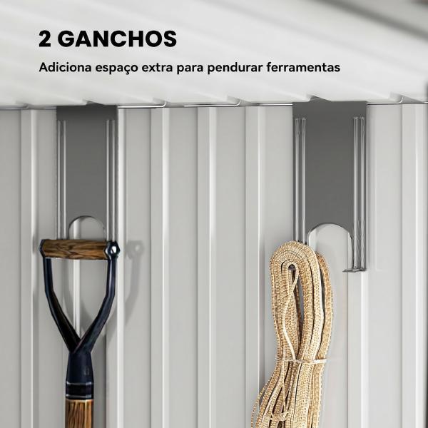 Abrigo de Jardim Exterior 2 m² 195x122x181,5 cm Abrigo Metálico com Base SEM CHÃO 2 Portas de Correr Janelas Cinza Claro