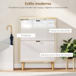 Sapateira Estreita com 2 Portas em Branco Brilhante e Estantes Ajustáveis Pés de Madeira para 12 Pares de Sapatos 60x24x91 cm