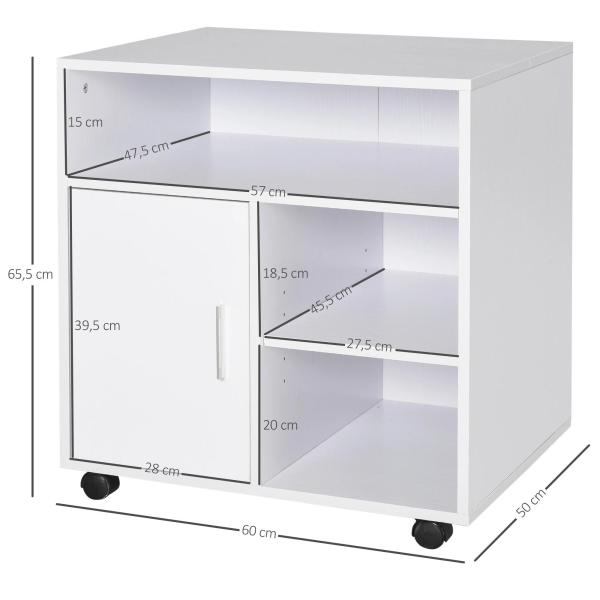 Armário de Escritório para Impressora Multifuncional com Prateleiras e Amplo Espaço de Armazenamento 60x50x65,5 cm Branco