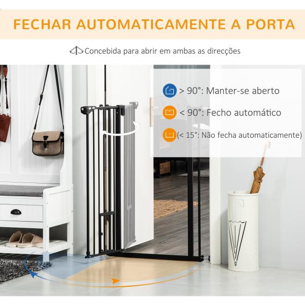 Barreira de Segurança para Cães com Porta Pequena Fechamento Automático e Sistema Duplo de Bloqueio 74 - 101x104,1 cm Preto
