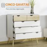 Cómoda com 5 Gavetas Cómoda de Quarto com Pés de Madeira Estilo Nórdico 99x39x101 cm Branco e Carvalho