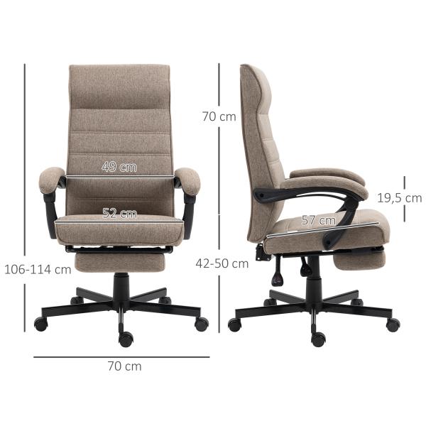 Cadeira de Escritório Reclinável com Altura Ajustável Apoio para os Braços Apoio para os Pés Retrátil 68x67x106 - 114cm Marrom