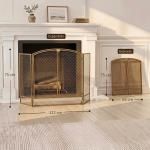 Guarda - Fagulhas para Lareira Dobrável de 3 Painéis em Metal com Porta Dupla para Casa 122x75 cm Dourado