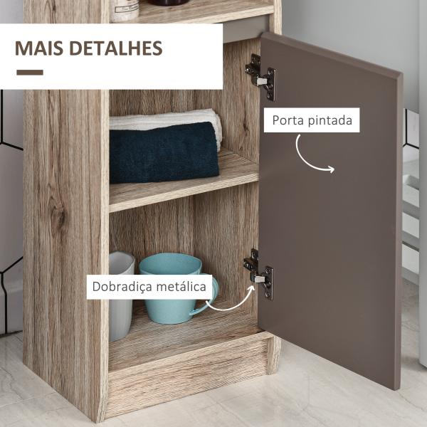 Armário Alto para Banheiro com 2 Portas e 2 Prateleiras Abertas Móveis Auxiliares para Sala de Estar Corredor 30x24x170 cm Carvalho e Cinza