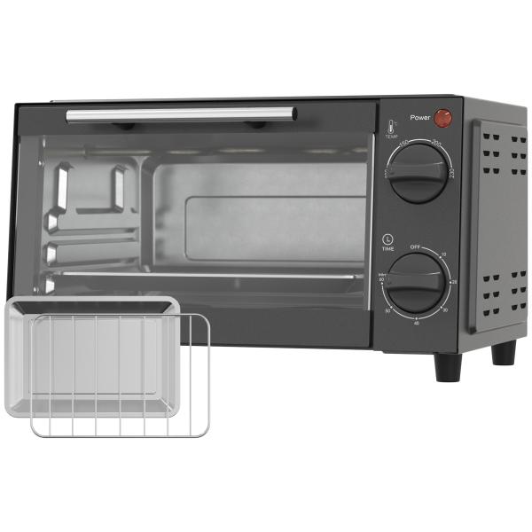 Mini Forno Elétrico 9 L de Bancada 750 W com Temperatura Ajustável e Temporizador, 35x24,6x20 cm, Cinzento
