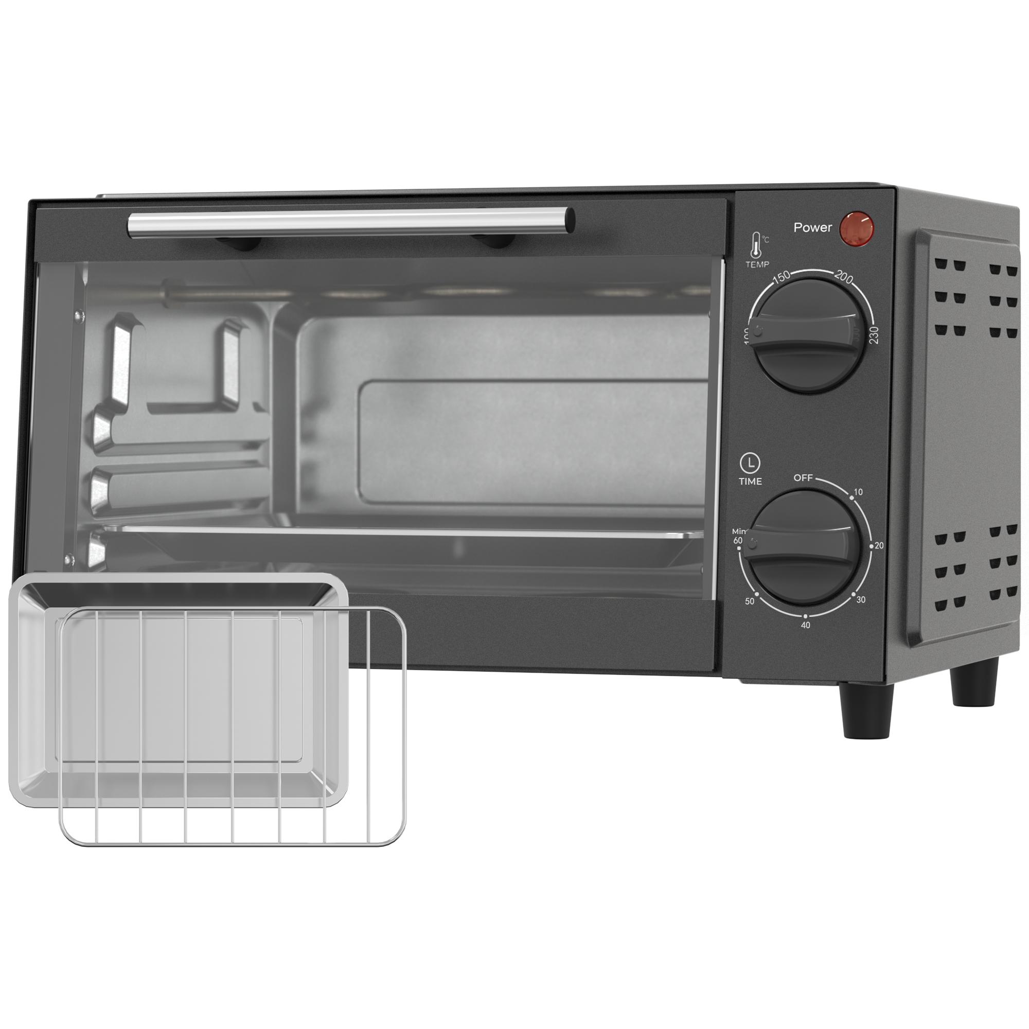 Mini Forno Elétrico 9 L de Bancada 750 W com Temperatura Ajustável e Temporizador, 35x24,6x20 cm, Cinzento