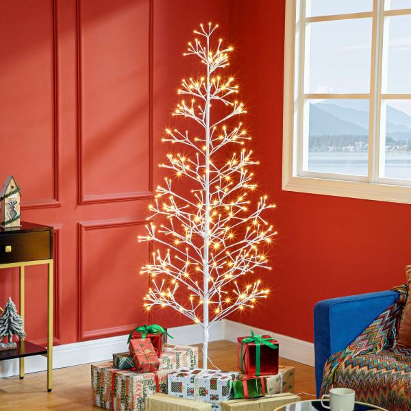 Árvore de Natal Artificial 180 cm com 384 Luzes LED Branco - Quente Ramos Flexíveis Base de Aço Branco