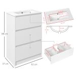 Móvel de Casa de Banho com Lavatório Armário Casa de Banho de Cerâmica Sintética com 2 Gavetas 61x37x88 cm Branco Brilhante