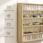 Vitrine de Parede de Madeira com Prateleiras Ajustáveis e 2 Portas Corredeiras de Vidro para Coleções 80x9,5x60 cm Carvalho