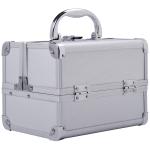 Estojo de Maquiagem Profissional Portátil de Cosméticos com Bandejas de 3 Níveis e Espelho 2 Chaves para Porta - Joias Manicure 15x15x20 cm Prata