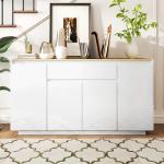 Aparador de Sala de Estar com 4 Portas Gaveta e Prateleiras Ajustáveis 140x40x75 cm Madeira e Branco Brilhante