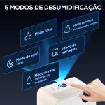 Desumidificador 12L/dia Depósito 2,1L Silencioso Desumidificador Elétrico com 4 Modos Ecrã LED Temporizador até 12 - 25㎡ Branco