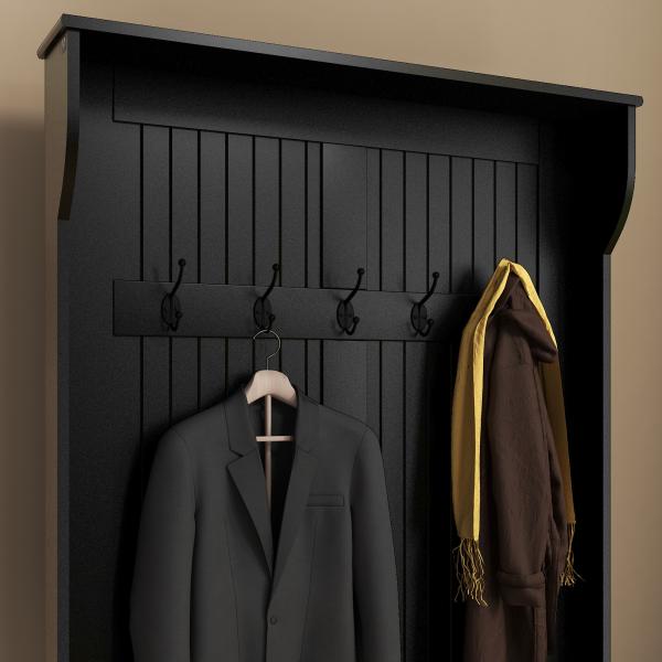 Móvel Cabide de Entrada com Banco Armário de Entrada com Cabide 5 Ganchos e Espaço de Armazenamento 96x34x179,7 cm Preto