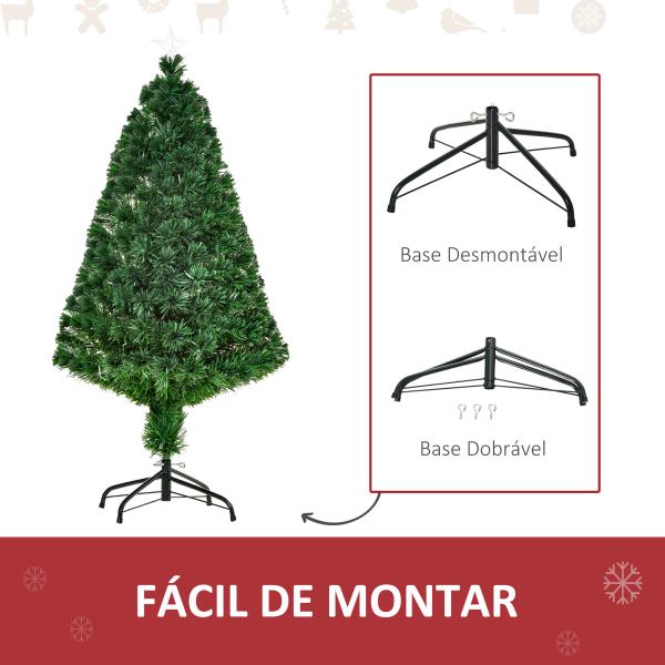 Árvore de Natal Artificial 120 cm com Fibra Óptica e Suporte Metálico Decoração de Natal Ø60x120 cm Verde