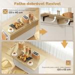 Ilha de Cozinha com Rodas Bancada Dobrável 2 Portas com Fecho Suave e Bandeja Extraível 129x65x91 cm Branco