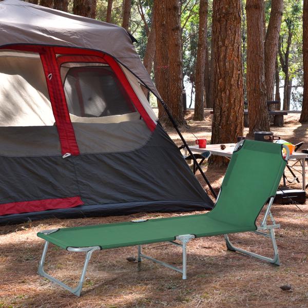 Espreguiçadeira Dobrável e Reclinável em 4 Posições com Estrutura Metálica e Tecido Oxford para Exterior 187x58x28 cm Verde