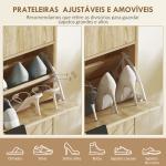 Sapateira Estreita com 2 Portas Gaveta e Prateleiras Ajustáveis para 8 Pares de Sapatos 60x24x105,5 cm Madeira