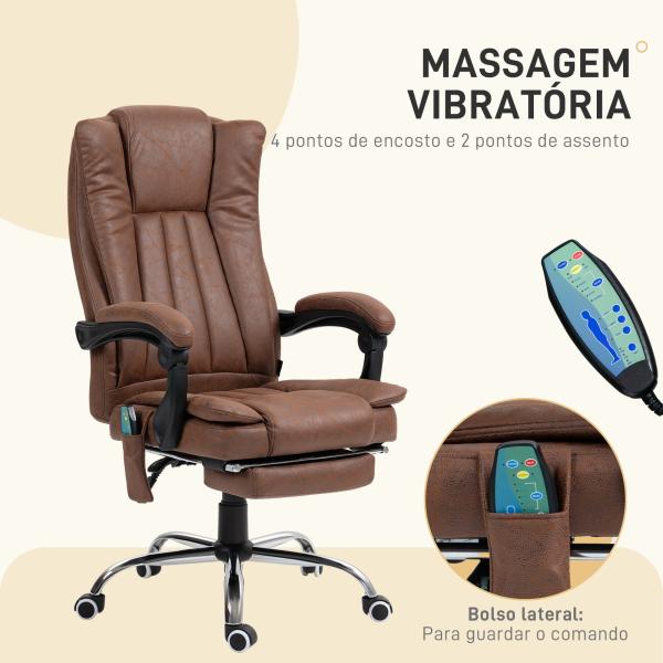 Cadeira de Massagem com 6 Pontos de Massagem ​​com Função de Aquecimento Apoio para Pés e comando à distância Marrom