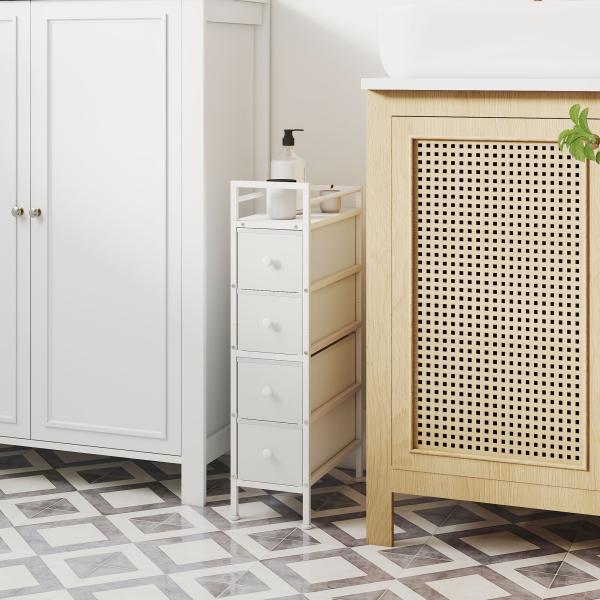 Móvel de Arrumação Estreito com 4 Gavetas de Tecido para Espaços Pequenos 20x43x81,5 cm Branco