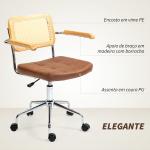 Cadeira de Escritório Giratória com Altura Ajustável Função Basculante e Encosto de Vime Sintético 60x55,5x82 - 90 cm Marrom
