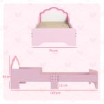 Cama para Crianças 70x140 cm com Barreira Antiqueda e Estrado Cama Infantil com Cabeceira em Forma de Nuvem Rosa