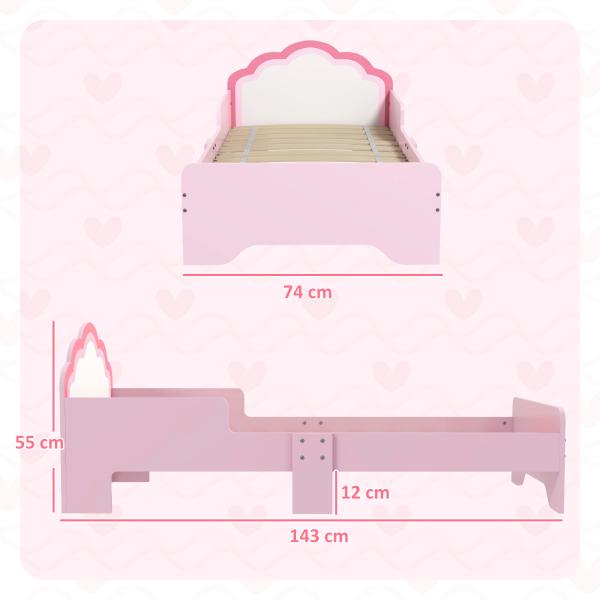 Cama para Crianças 70x140 cm com Barreira Antiqueda e Estrado Cama Infantil com Cabeceira em Forma de Nuvem Rosa