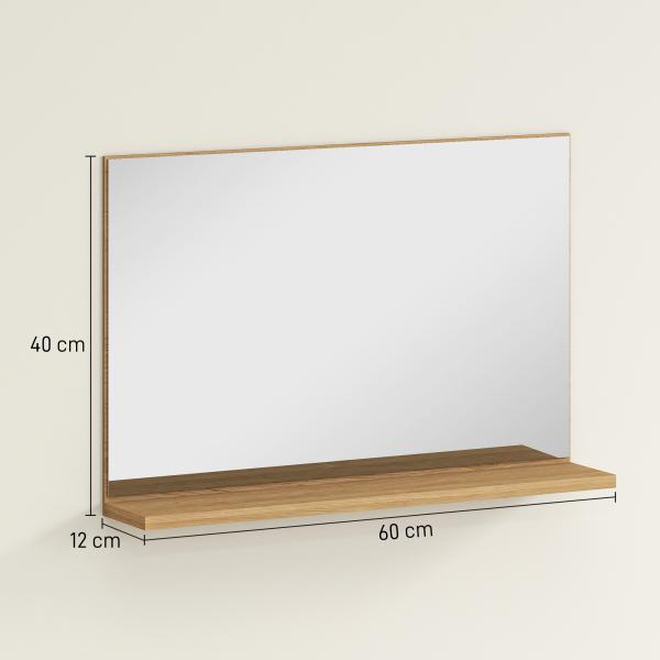 Espelho de Casa de Banho de Parede com Prateleira Aberta Estilo Moderno para Hall de Entrada e Corredor 60x12x40 cm Madeira Natural