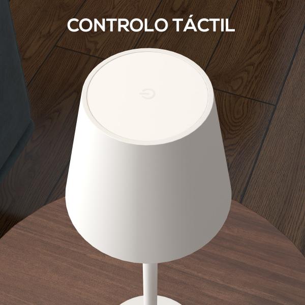 Candeeiro de Mesa com Luzes LED Candeeiro de Mesa Sem Fios Recarregável por USB - C 3 Cores Ø11,2x36,5 cm Branco