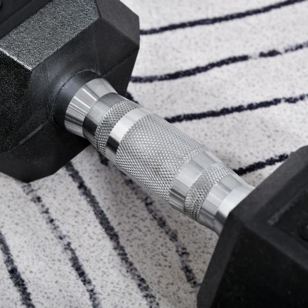 Conjunto de Halteres 16 kg com Barra Metálica e Cabeça Hexagonal Conjunto de Pesos para Treino 30,5x12,7 cm Preto e Prata