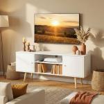 Móvel de TV para Televisores de até 55 Polegadas com 2 Portas 2 Prateleiras de Armazenamento 120x34x50cm Branco