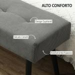 Banco de Pé de Cama Estofado em Bombazina com Assento Acolchoado, Design Capitoné e Pés de Aço para Quarto, Cinzento