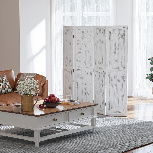 Biombo Dobrável de 4 Painéis Separador de Ambientes Elegante para Dormitórios Sala de Estar 160,5x170cm Branco Rústico