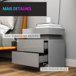 Mesa de Cabeceira com Luz LED Painel de Alto Brilho 2 Gavetas e Controlo Remoto para Dormitório 45x35x52 cm Cinzento