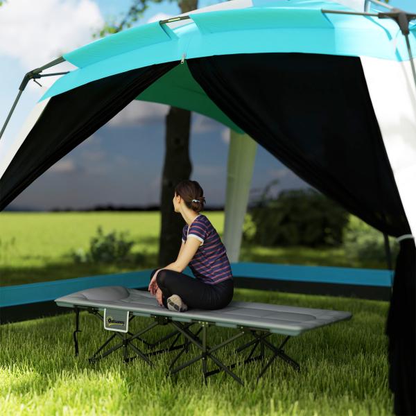 Cama Dobrável de Campismo Praia com Apoio de Cabeça e Bolso Lateral Suporta até 150 kg 187x67x37 cm Cinzento