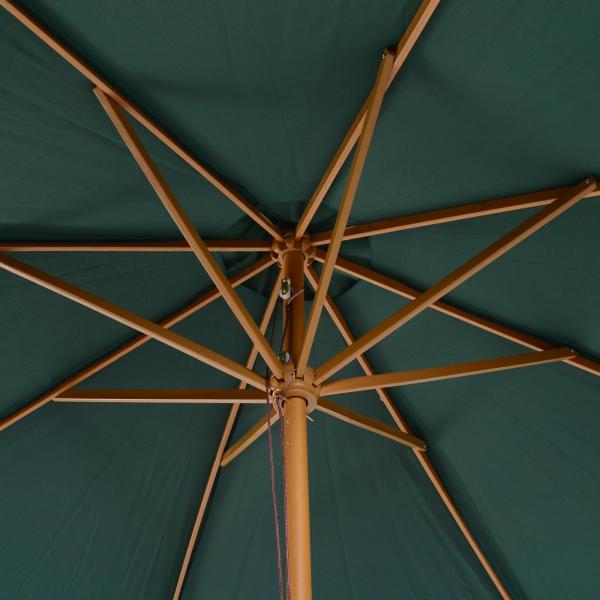 Chapéu de Sol Ø300x250cm Chapéu de Sol com Mastro de Madeira com 8 Hastes Sistema de Polia com Fixação Verde