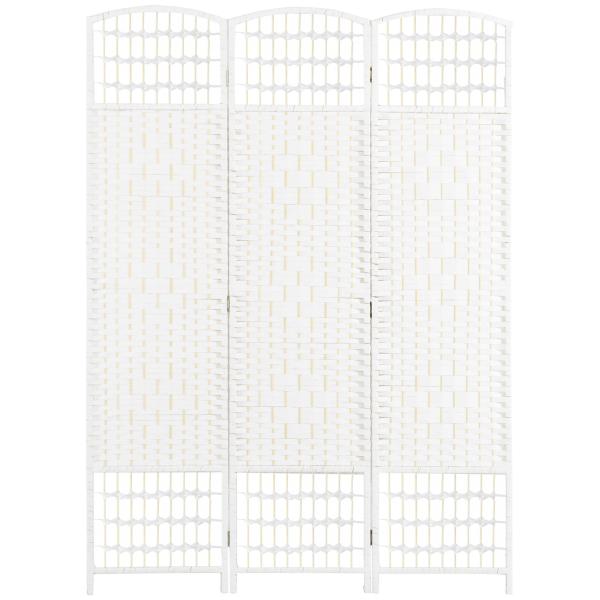 Biombo Separador de Ambientes de 3 Painéis 120x170 cm Divisória de Ambientes Dobrável com Corda de Papel e Estrutura de Madeira Branco