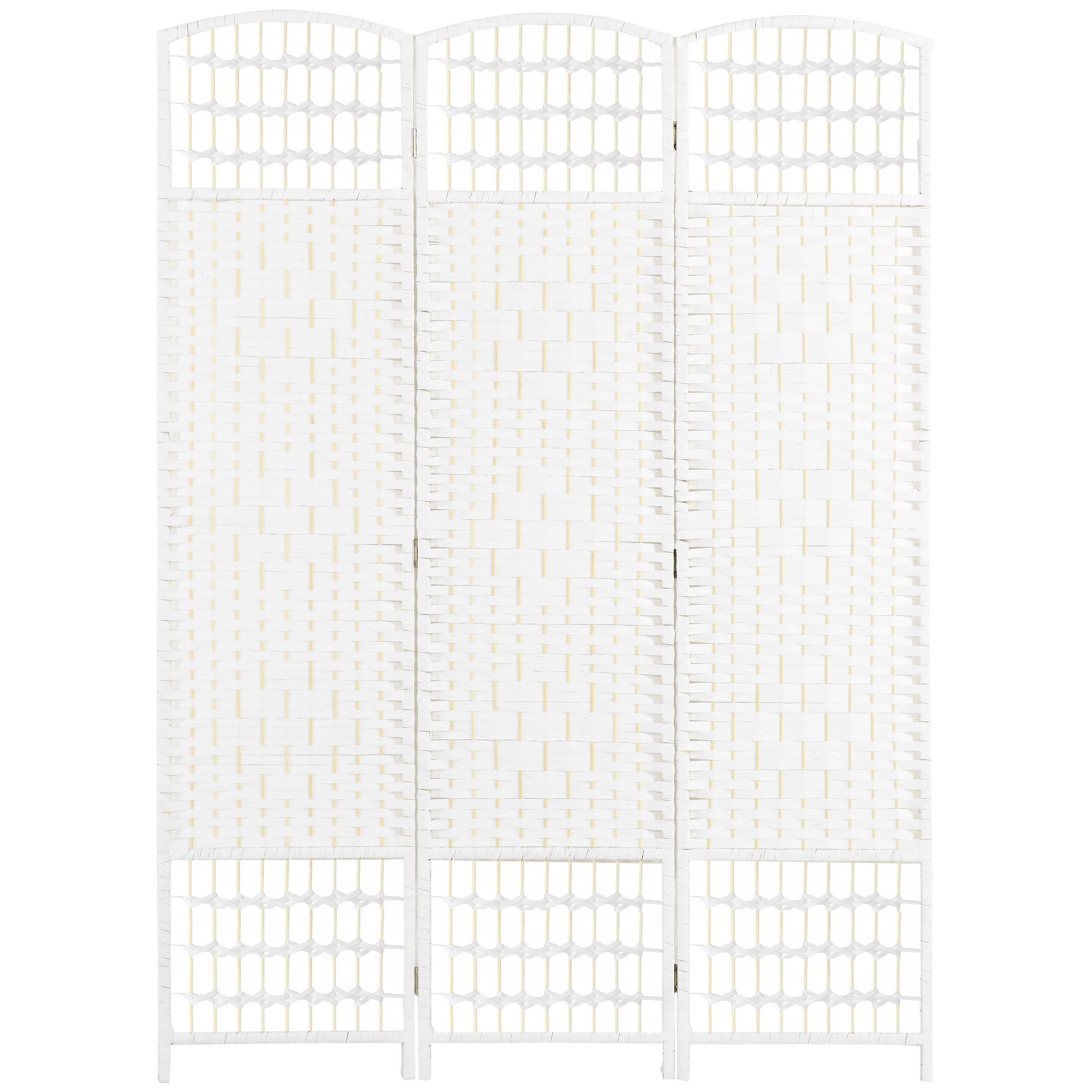 Biombo Separador de Ambientes de 3 Painéis 120x170 cm Divisória de Ambientes Dobrável com Corda de Papel e Estrutura de Madeira Branco