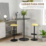 Mesa de Bar Redonda Mesa Alta de Cozinha Moderna com Estrutura de Aço para 2 Pessoas Ø60x102 cm Preto
