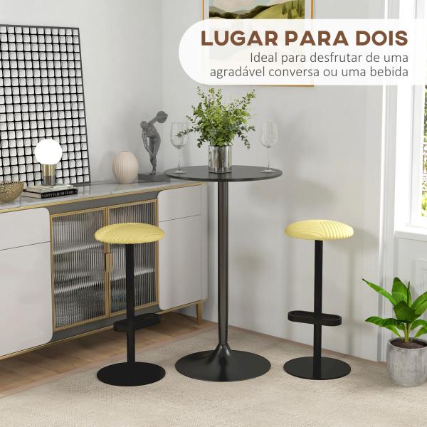 Mesa de Bar Redonda Mesa Alta de Cozinha Moderna com Estrutura de Aço para 2 Pessoas Ø60x102 cm Preto