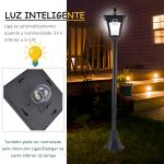 Candeeiro Solar para Jardim com Painel Solar Acendimento Automático e Estrutura de Aço Inoxidável 18x18x160 cm Preto