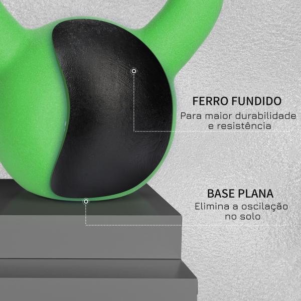 Kettlebell de 12 kg de Ferro Fundido Peso Russo com Revestimento de Neoprene para Treinamento de Força 18x11x20cm Verde