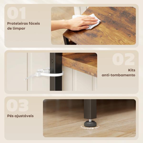 Estante de Cozinha com Três Tomadas e Luzes LED Estilo Industrial com Prateleiras para Micro - ondas 80x42x162 cm Castanho Rústico e Preto