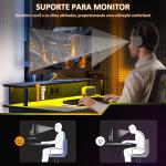 Secretária Gaming com Luzes LED 100x60 cm Tomadas de Corrente Suporte para Monitor Prateleiras e Comando Remoto Preto