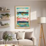 Quadro em Tela Abstrato Pintado à Mão 120x80 cm Quadro para Decoração de Salão Moderno com Moldura de Madeira Multicolor
