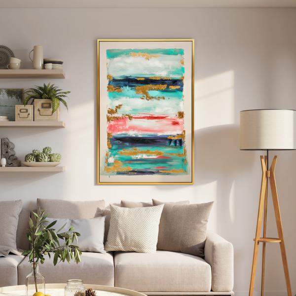 Quadro em Tela Abstrato Pintado à Mão 120x80 cm Quadro para Decoração de Salão Moderno com Moldura de Madeira Multicolor